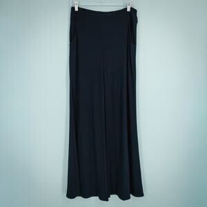 Joseph Ribkoff Size 8 Blue Black Solid Pull On Wide Leg Full Length Knit Pants